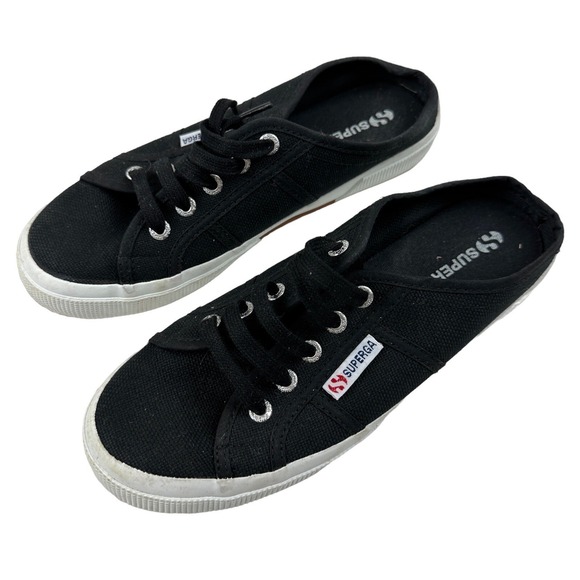 Superga Shoes - SUPERGA Black Canvas Slip On Mules Slide Sneakers Womens 7.5 Mens 6 Lace Up 2402